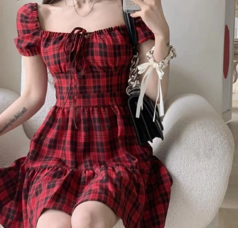 'Mary Jane' Red Grunge Plaid Dress