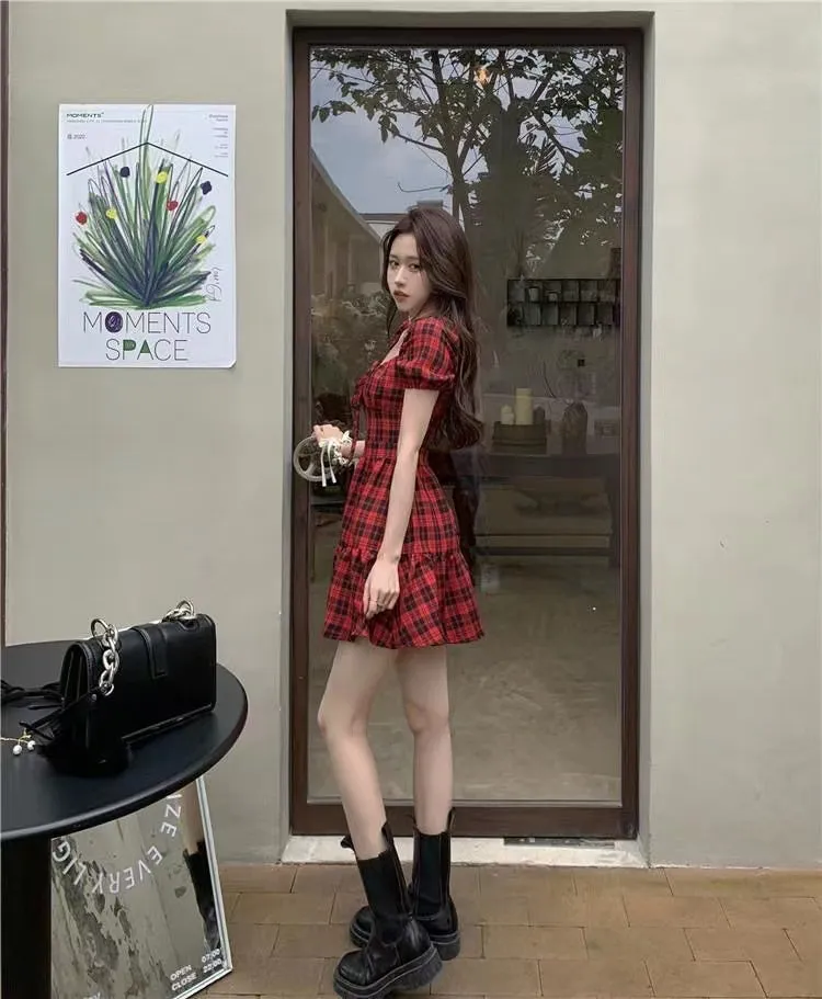 'Mary Jane' Red Grunge Plaid Dress