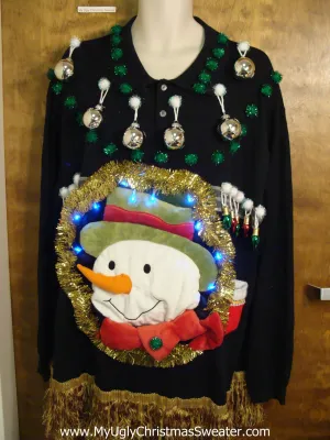 Mens Funny Puffy Snowman 3D Sweater with Lights