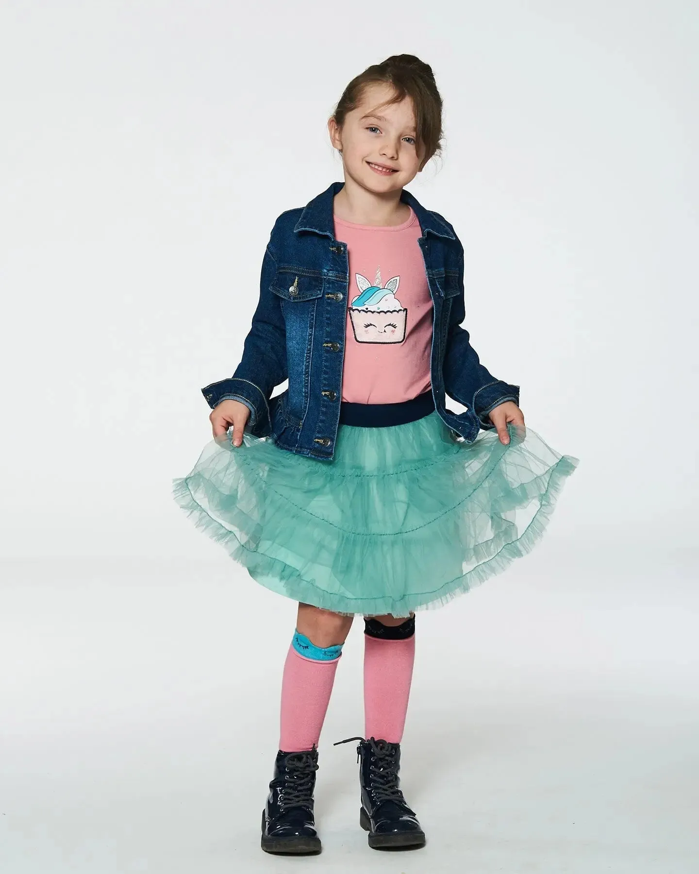 Mesh Skirt With Frills Turquoise