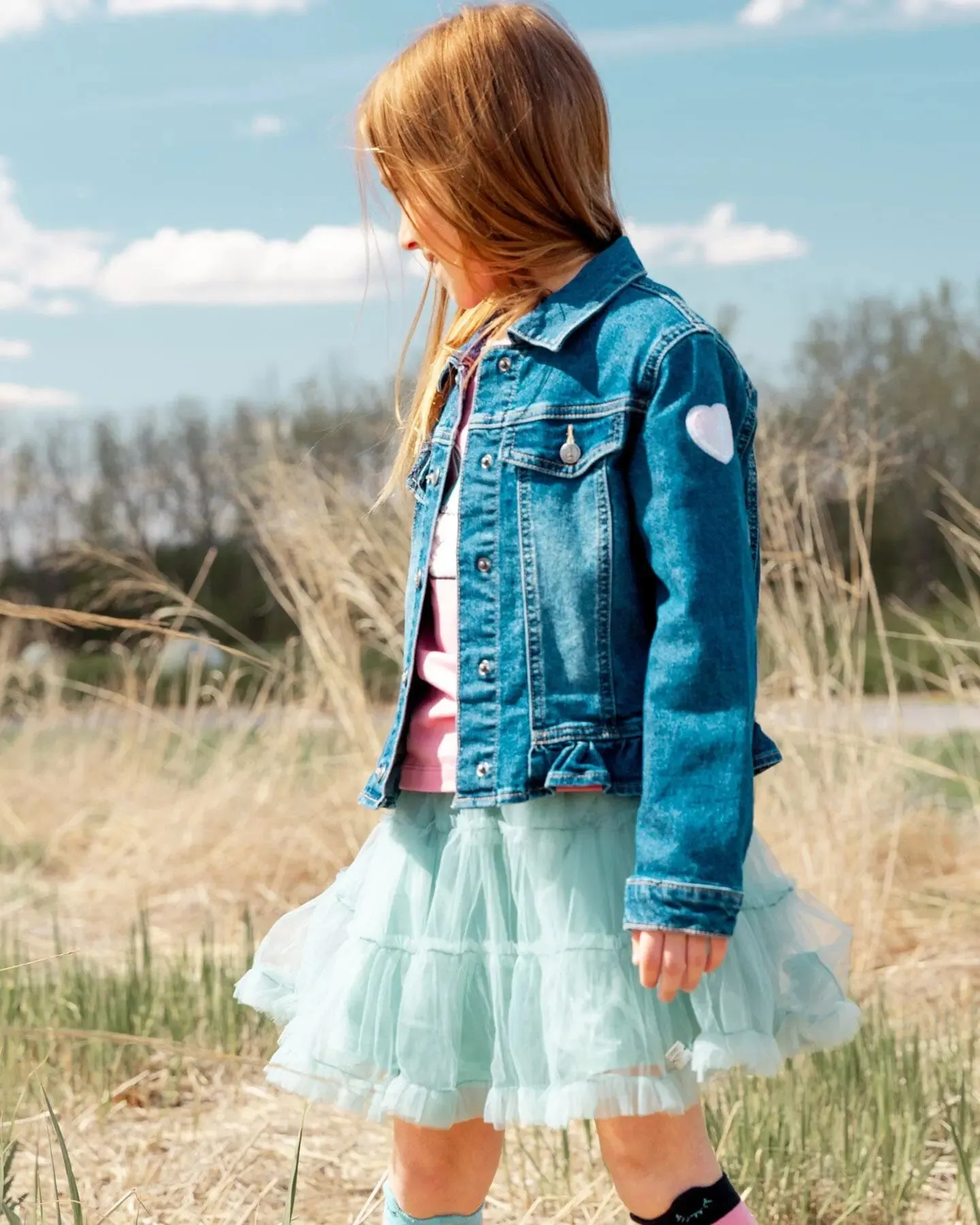 Mesh Skirt With Frills Turquoise
