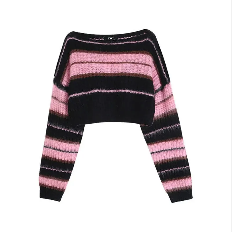 'Milkshake' Black & Pink Stripe Sweater - Grunge, Emo, Goth