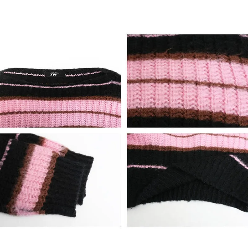 'Milkshake' Black & Pink Stripe Sweater - Grunge, Emo, Goth