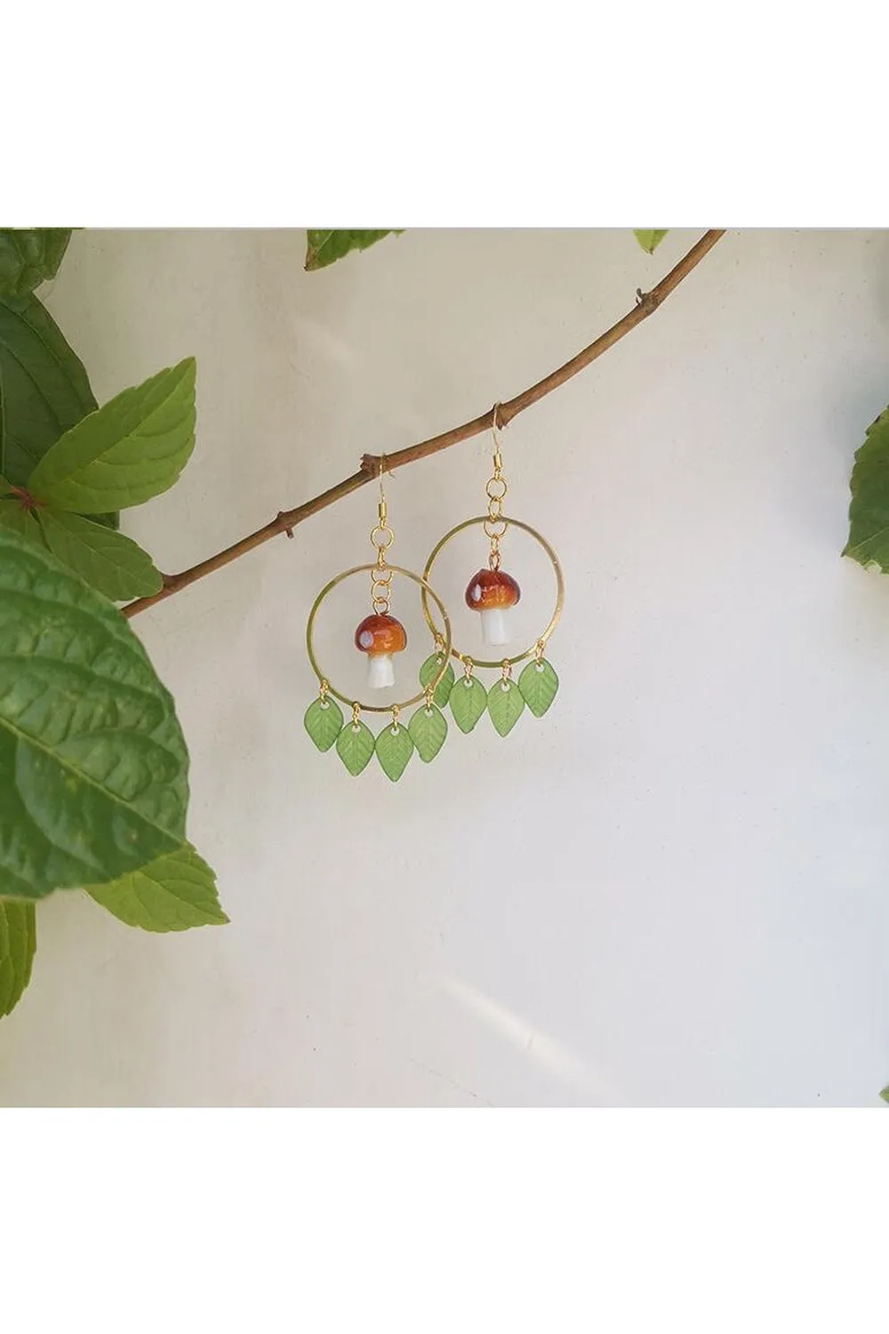 Mushroom Leaf Drop Earrings