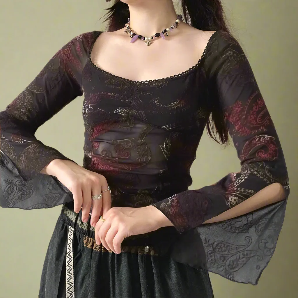 Mystic Veil Sheer Bell Sleeve Top