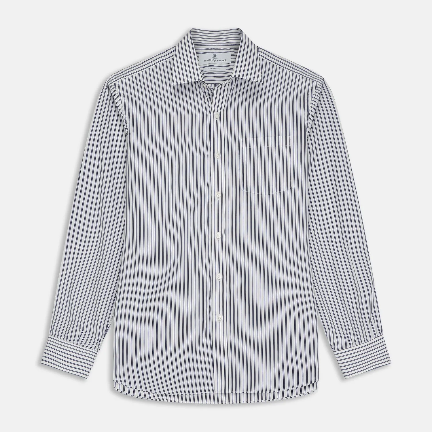 Navy Stripe Weekend Fit Shirt with Derby Collar and 1-Button Cuffs