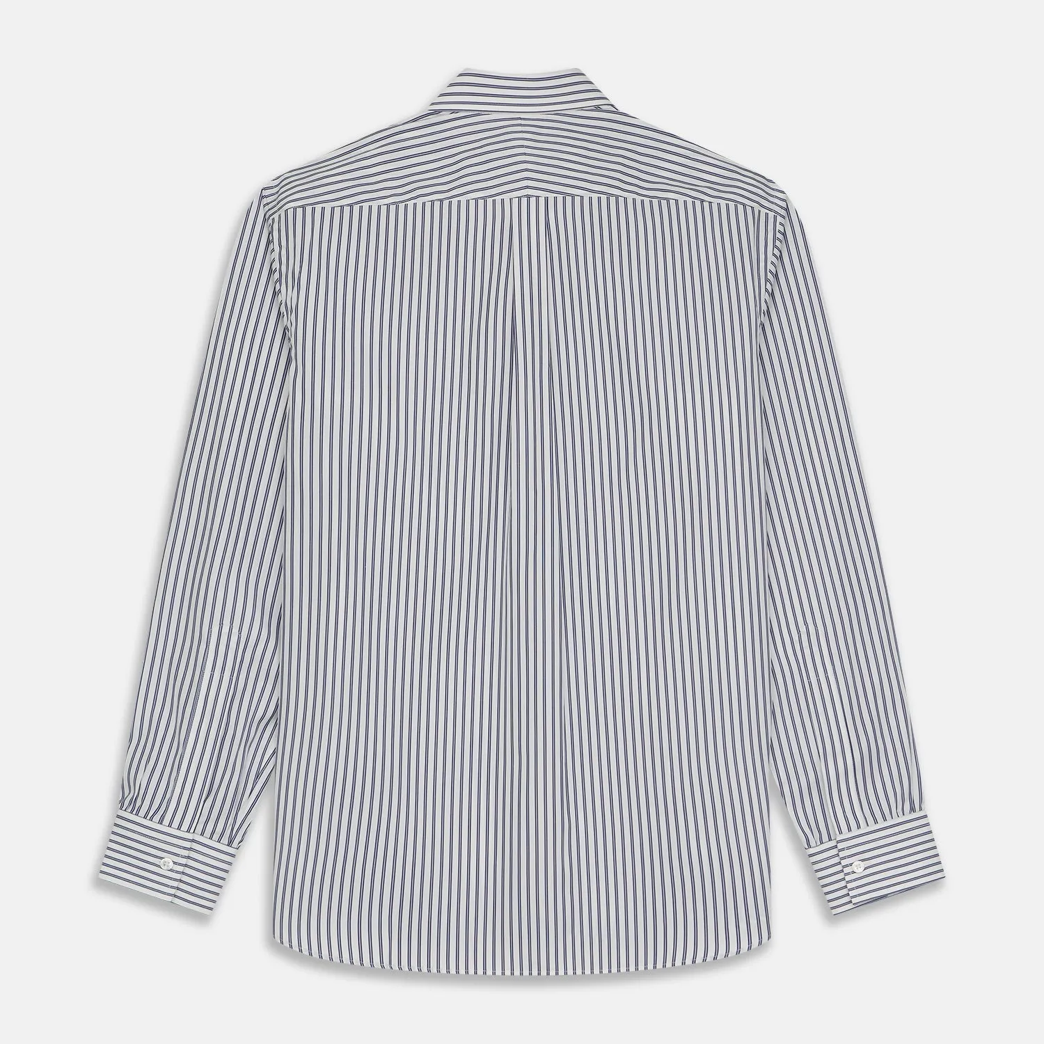 Navy Stripe Weekend Fit Shirt with Derby Collar and 1-Button Cuffs
