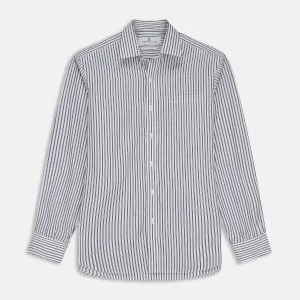 Navy Stripe Weekend Fit Shirt with Derby Collar and 1-Button Cuffs
