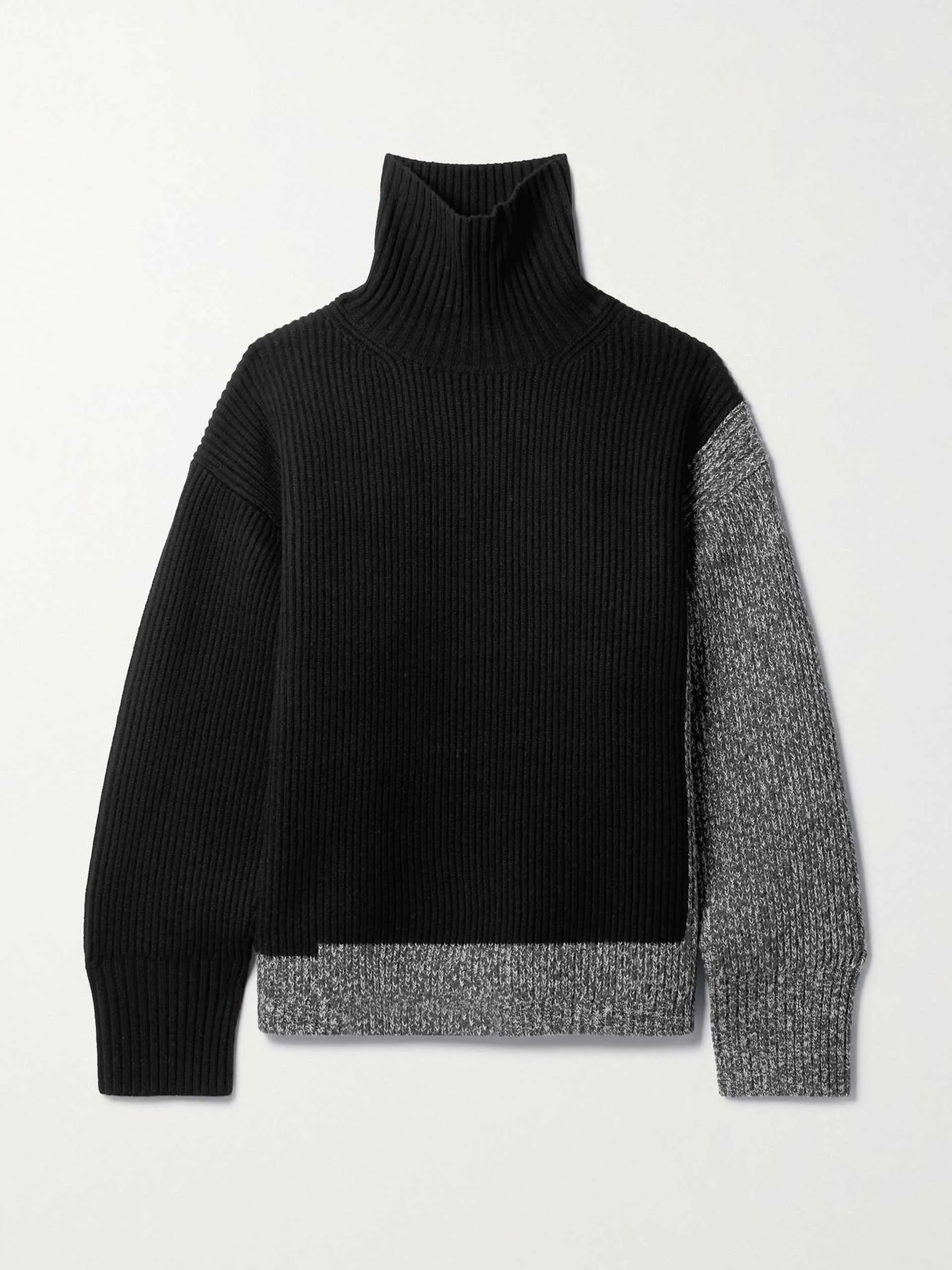 Panelled ribbed merino wool turtleneck sweater