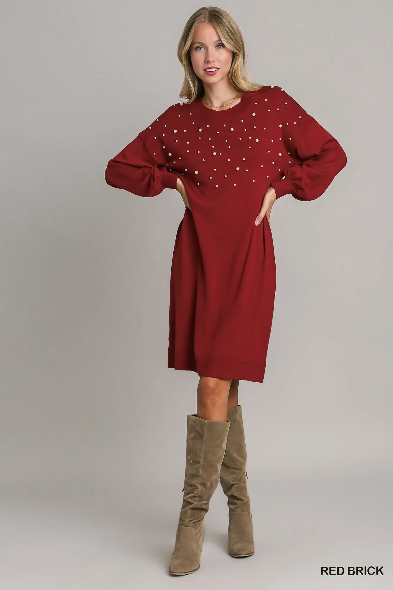 Pearl Round Neck Sweater Dress