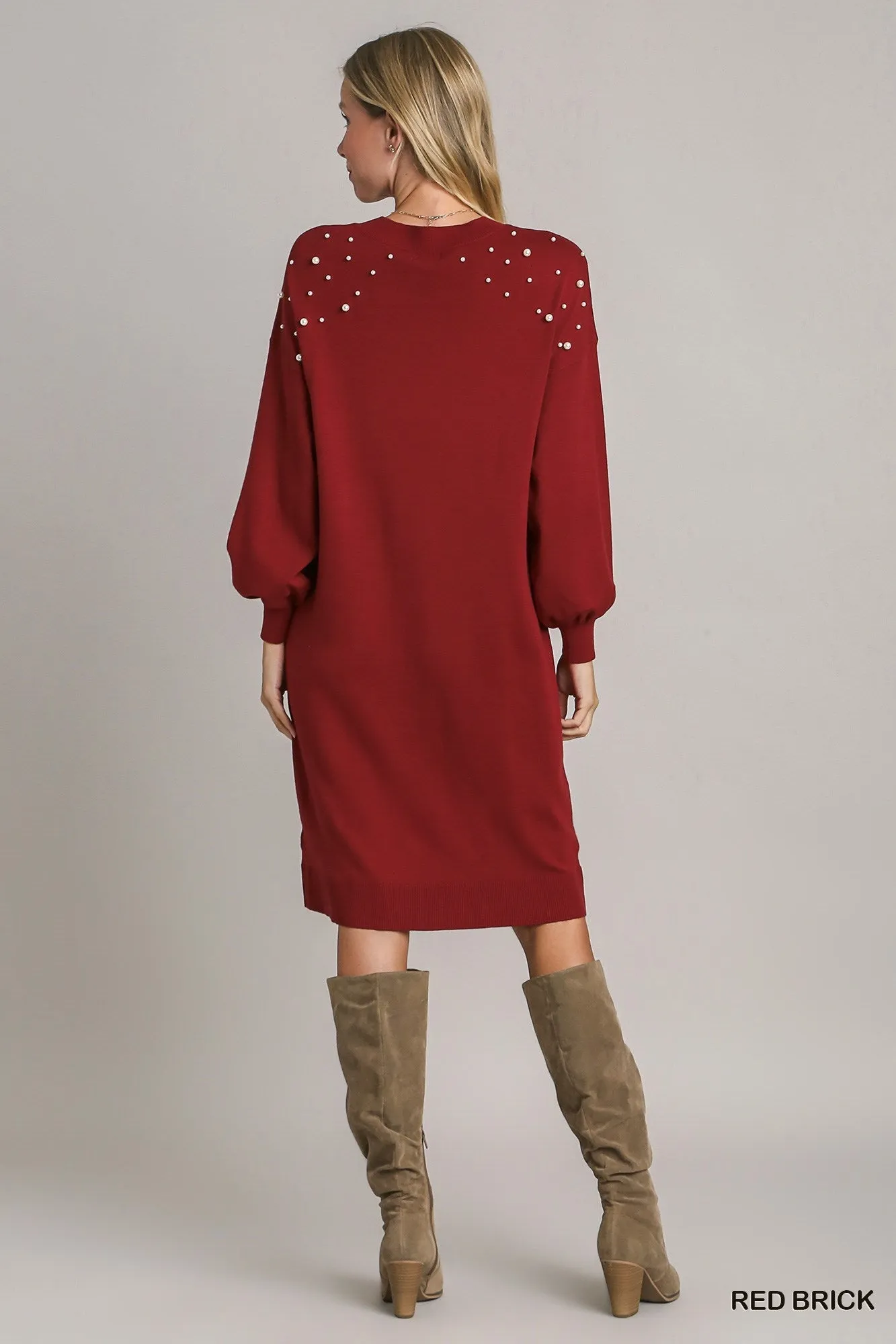 Pearl Round Neck Sweater Dress