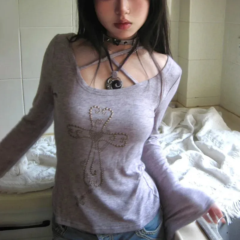 Purple Rebellion Cross Grunge Top