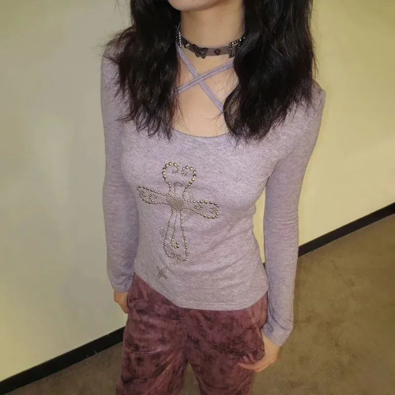 Purple Rebellion Cross Grunge Top