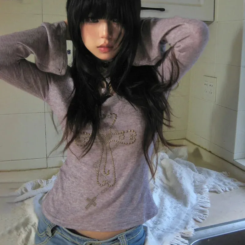Purple Rebellion Cross Grunge Top