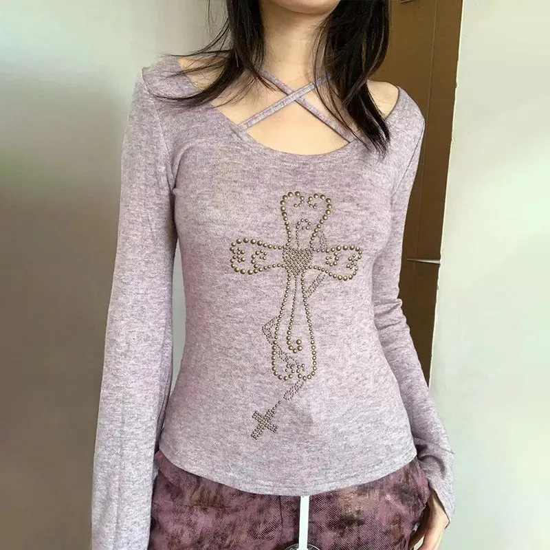 Purple Rebellion Cross Grunge Top