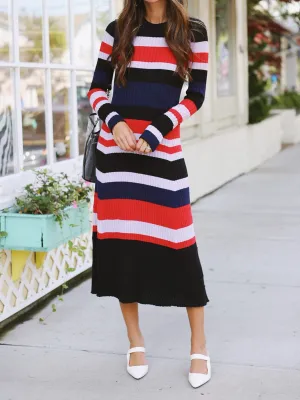 Round Neck Multicolor Fashion Stitching Casual Dress