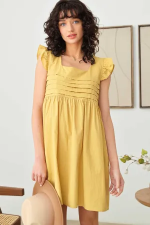 Ruffle Cap Sleeve Pleated Bust A-Line Babydoll Mini Dress