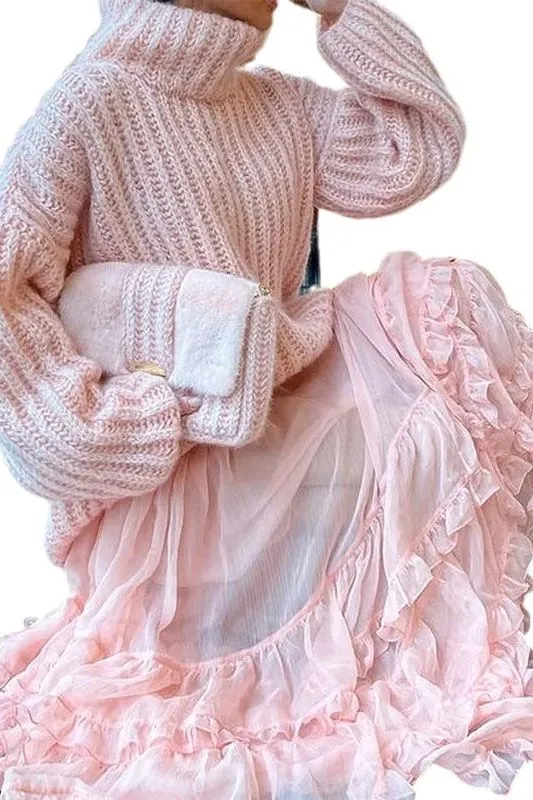 Stand-up collar and comfortable knitted sweater dress