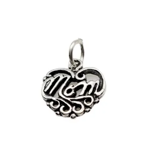 Sterling Silver Heart Mom Charm