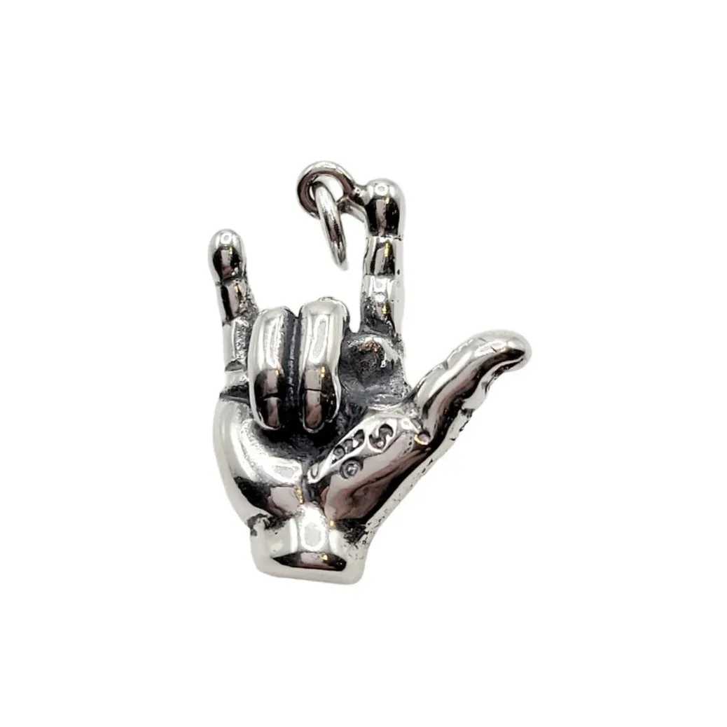Sterling Silver I Love You Hand Sign Charm
