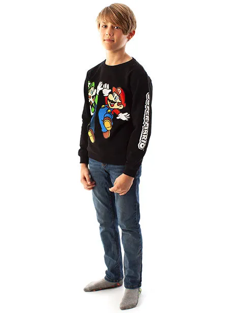Super Mario Boys Sweatshirt Long Sleeved Jumper For Kids - Black