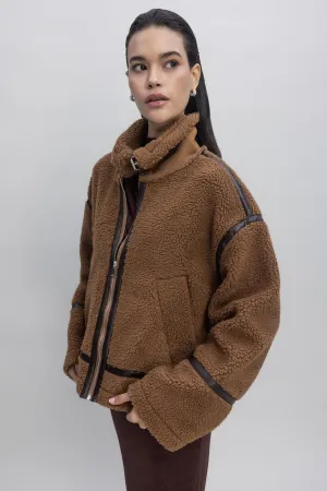 Tan Faux Fur Biker Jacket