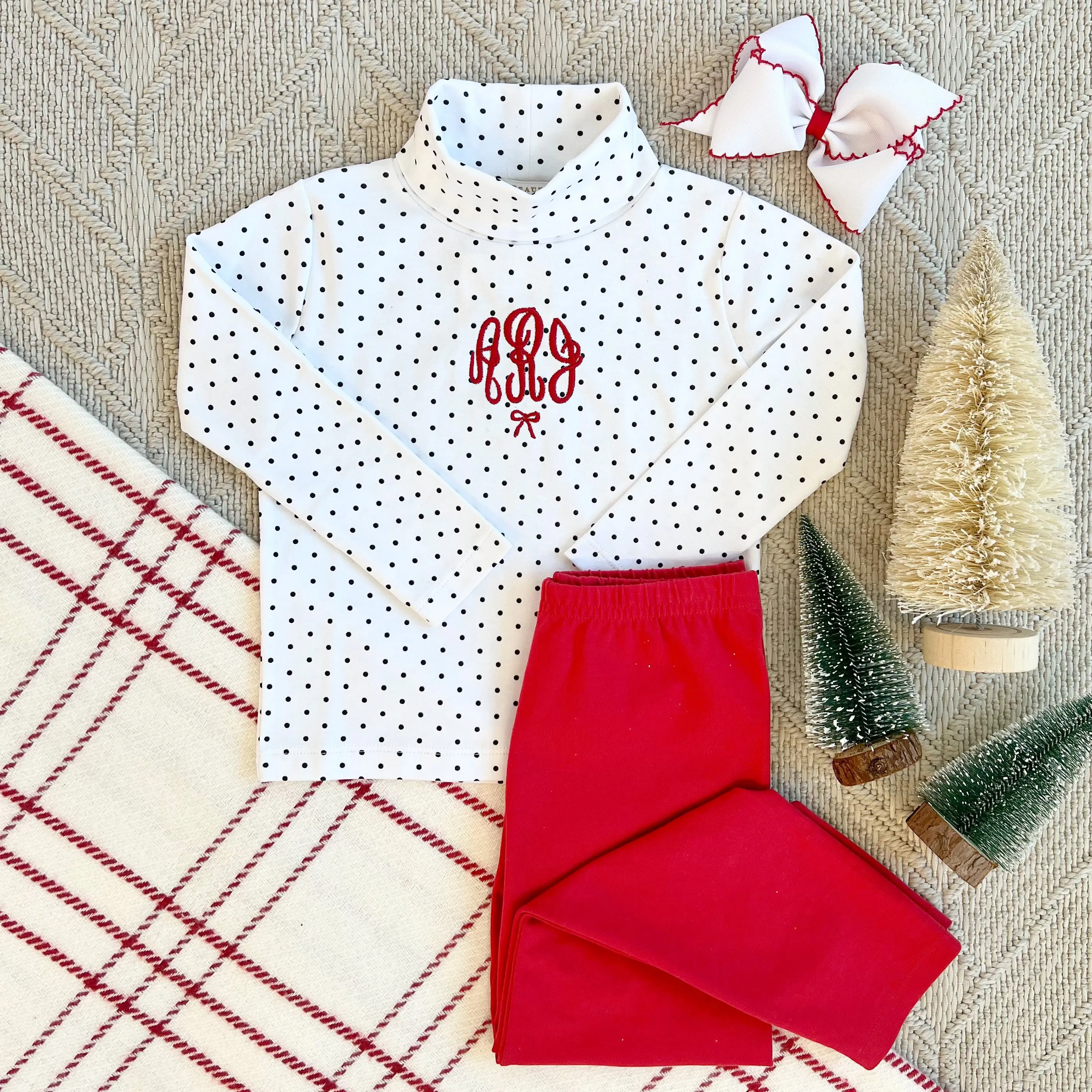 Tatum's Turtleneck & Onesie- Worth Avenue White with Newport Night Microdot