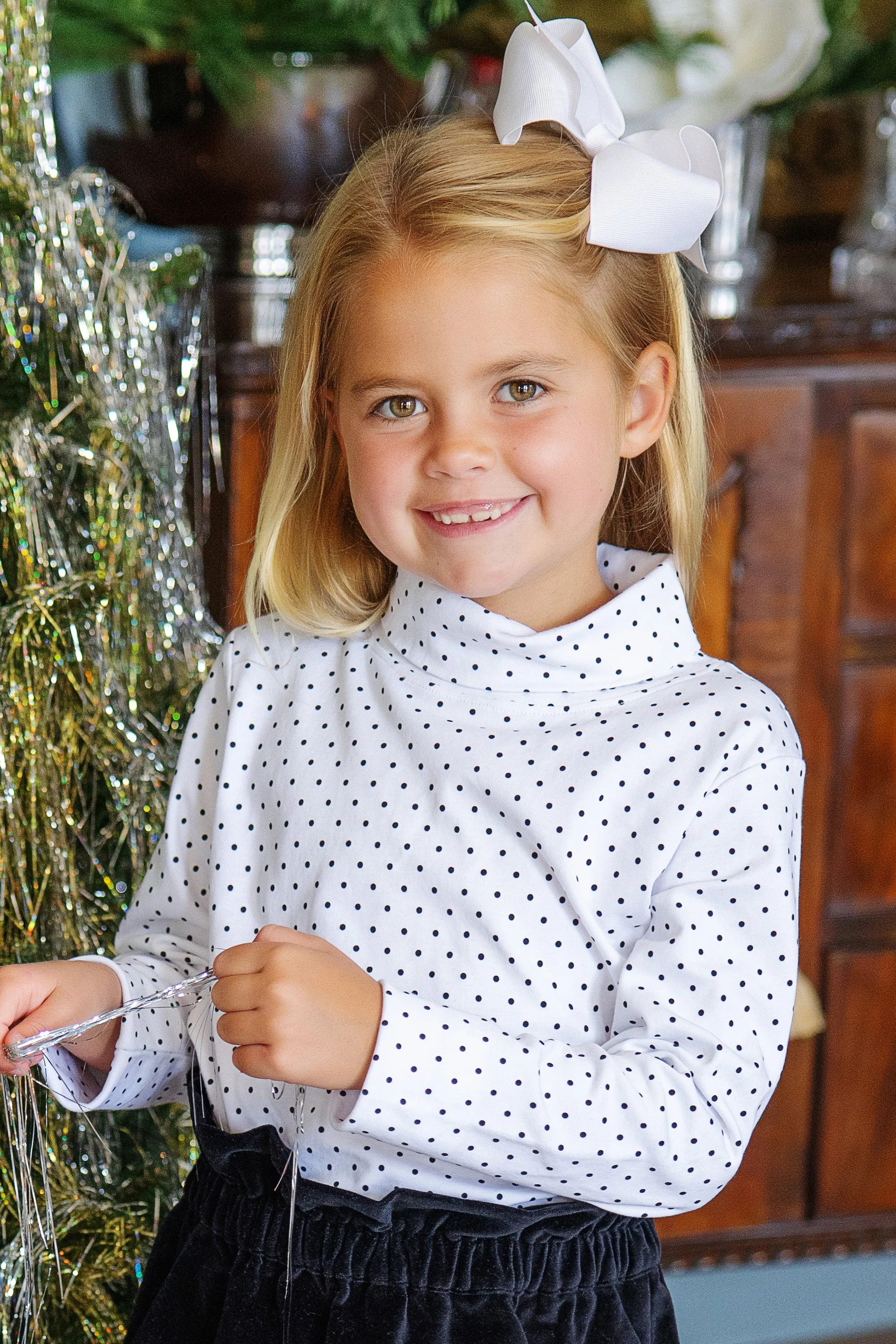 Tatum's Turtleneck & Onesie- Worth Avenue White with Newport Night Microdot
