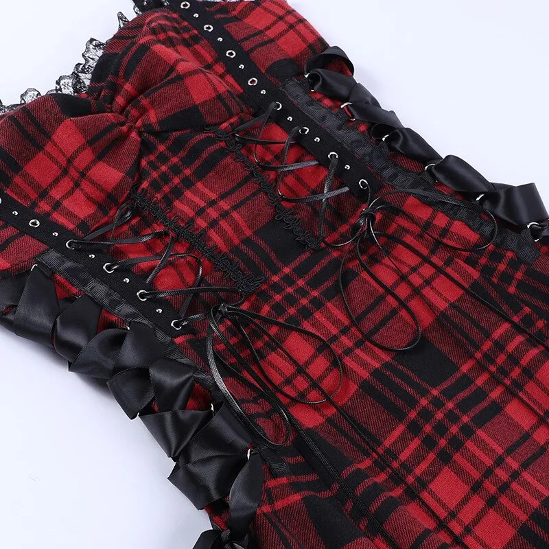 'Trooper' Red and Black Alternative Grunge Plaid Dress