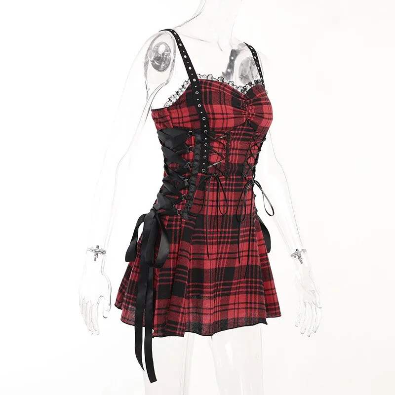 'Trooper' Red and Black Alternative Grunge Plaid Dress
