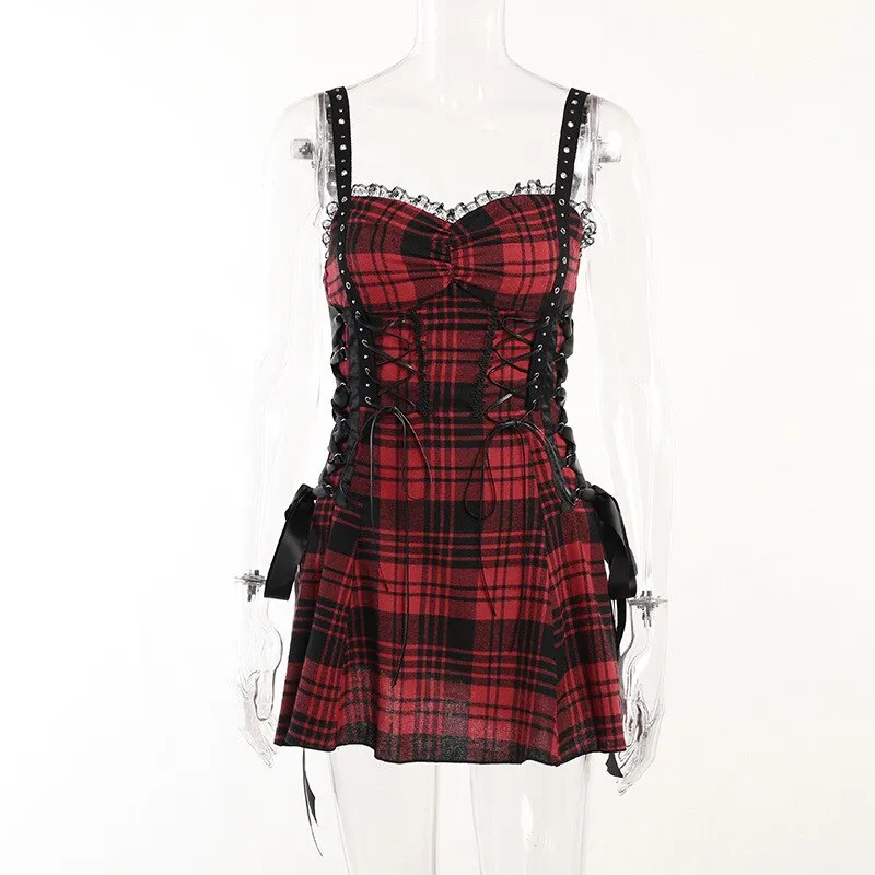 'Trooper' Red and Black Alternative Grunge Plaid Dress