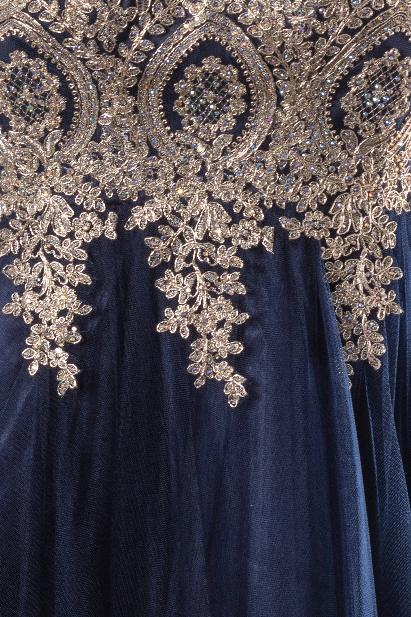 Tulle Short Dress Accented with Gold Lace GLGS2403
