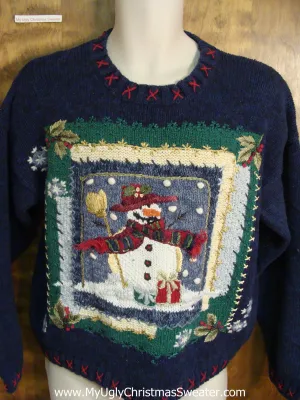Ugly Blue Christmas Sweater with Snowman