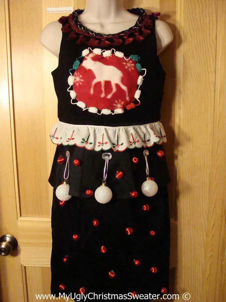 Ugly Christmas Sweater Party Tacky Dress with Reindeer (d104)