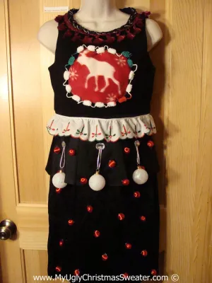 Ugly Christmas Sweater Party Tacky Dress with Reindeer (d104)