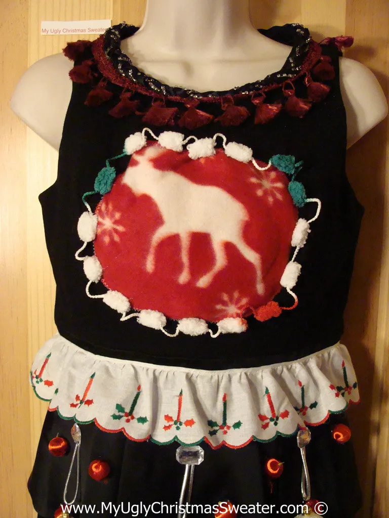 Ugly Christmas Sweater Party Tacky Dress with Reindeer (d104)