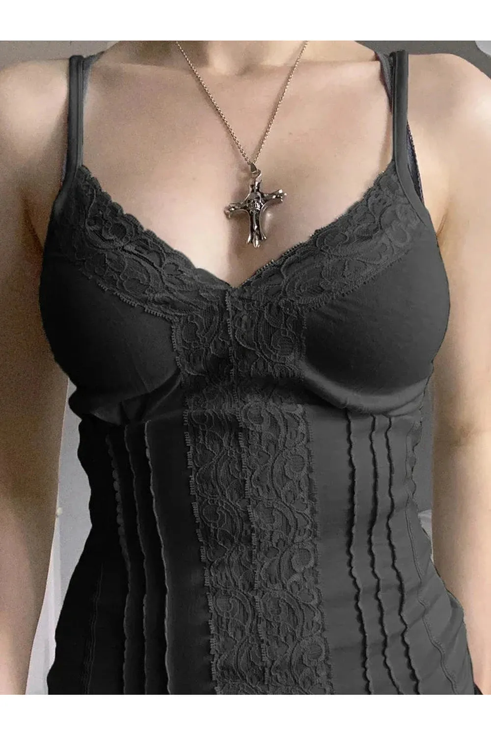 V-Neck Lace Trim Tank Top