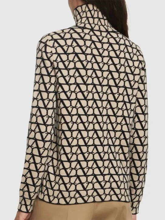 Valentino   Logo jacquard wool turtleneck sweater 