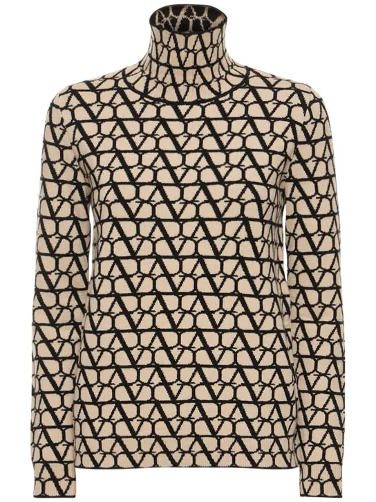 Valentino   Logo jacquard wool turtleneck sweater 