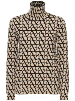 Valentino   Logo jacquard wool turtleneck sweater 