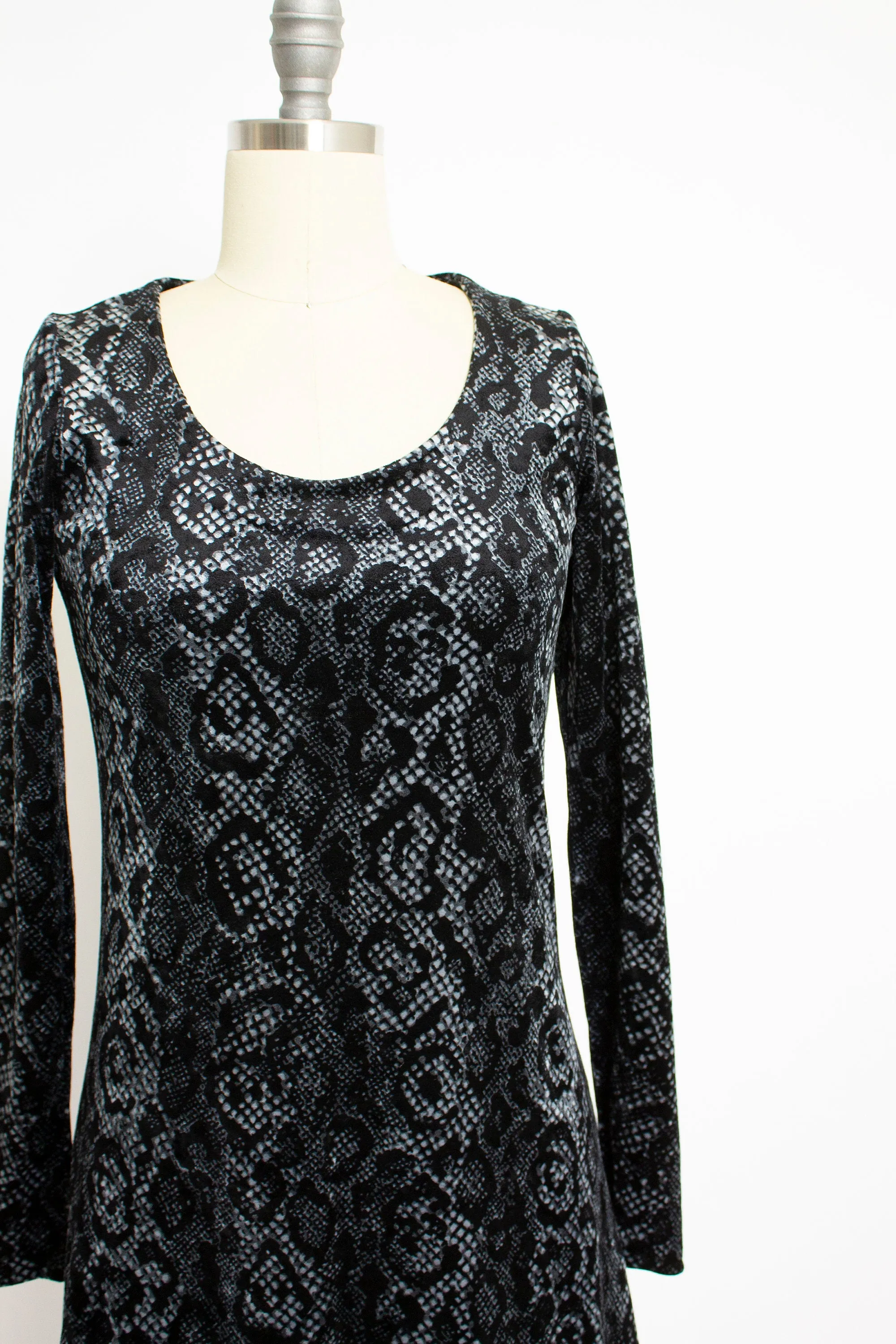 Vintage Betsey Johnson Dress 1990s VELVET Snake Printed Small S