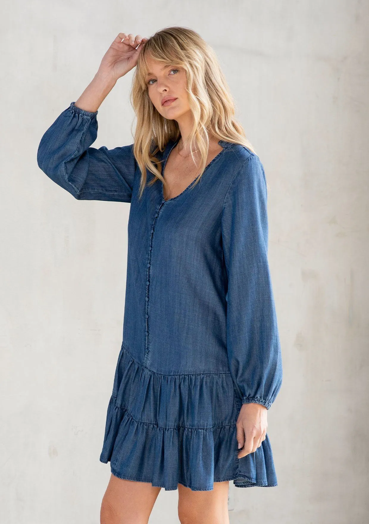 Washed Away Button Front Mini Dress