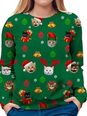 Women's Christmas Cat Print Festive Jumper