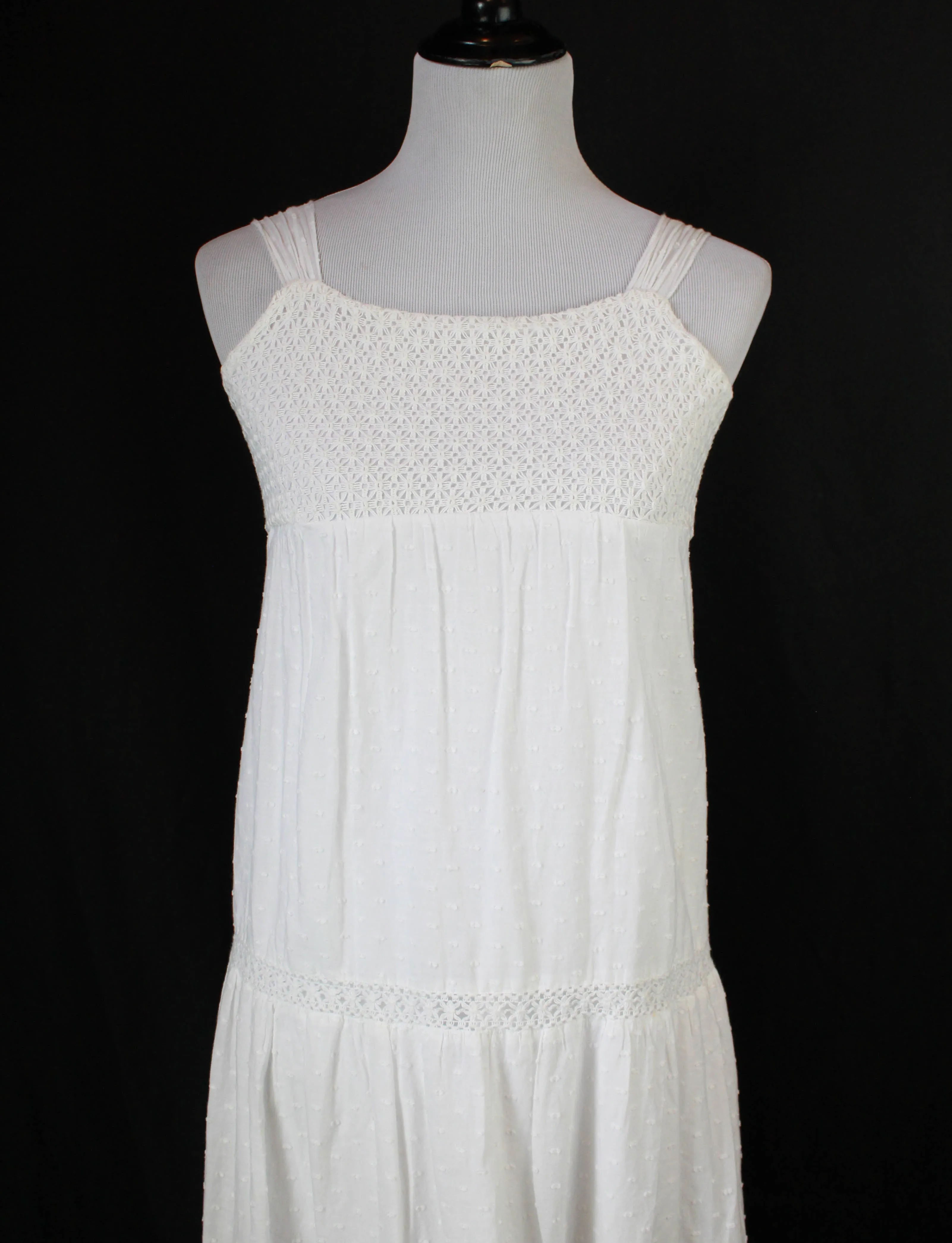 Women's Vintage White Swiss Dot Babydoll Dress - XS