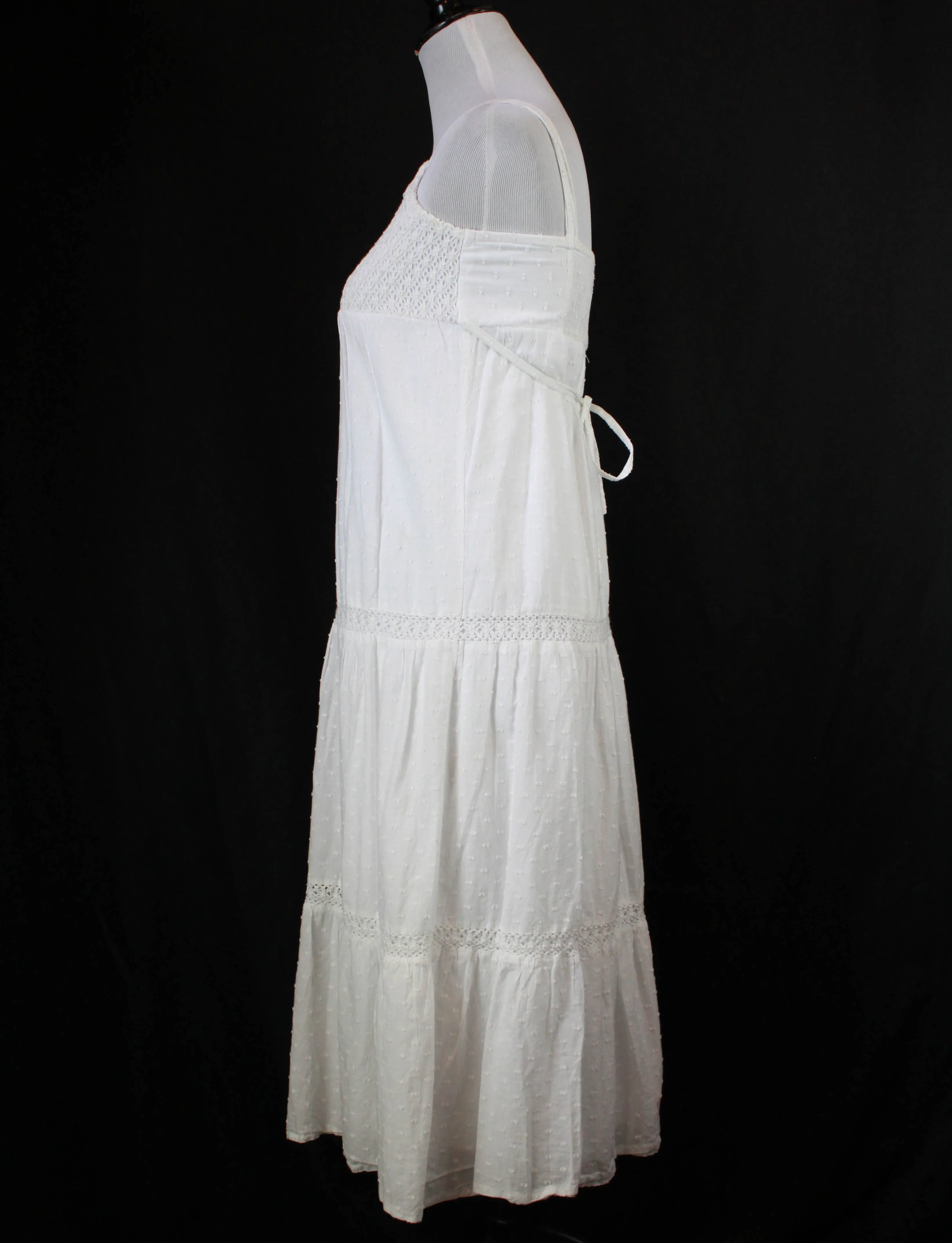 Women's Vintage White Swiss Dot Babydoll Dress - XS