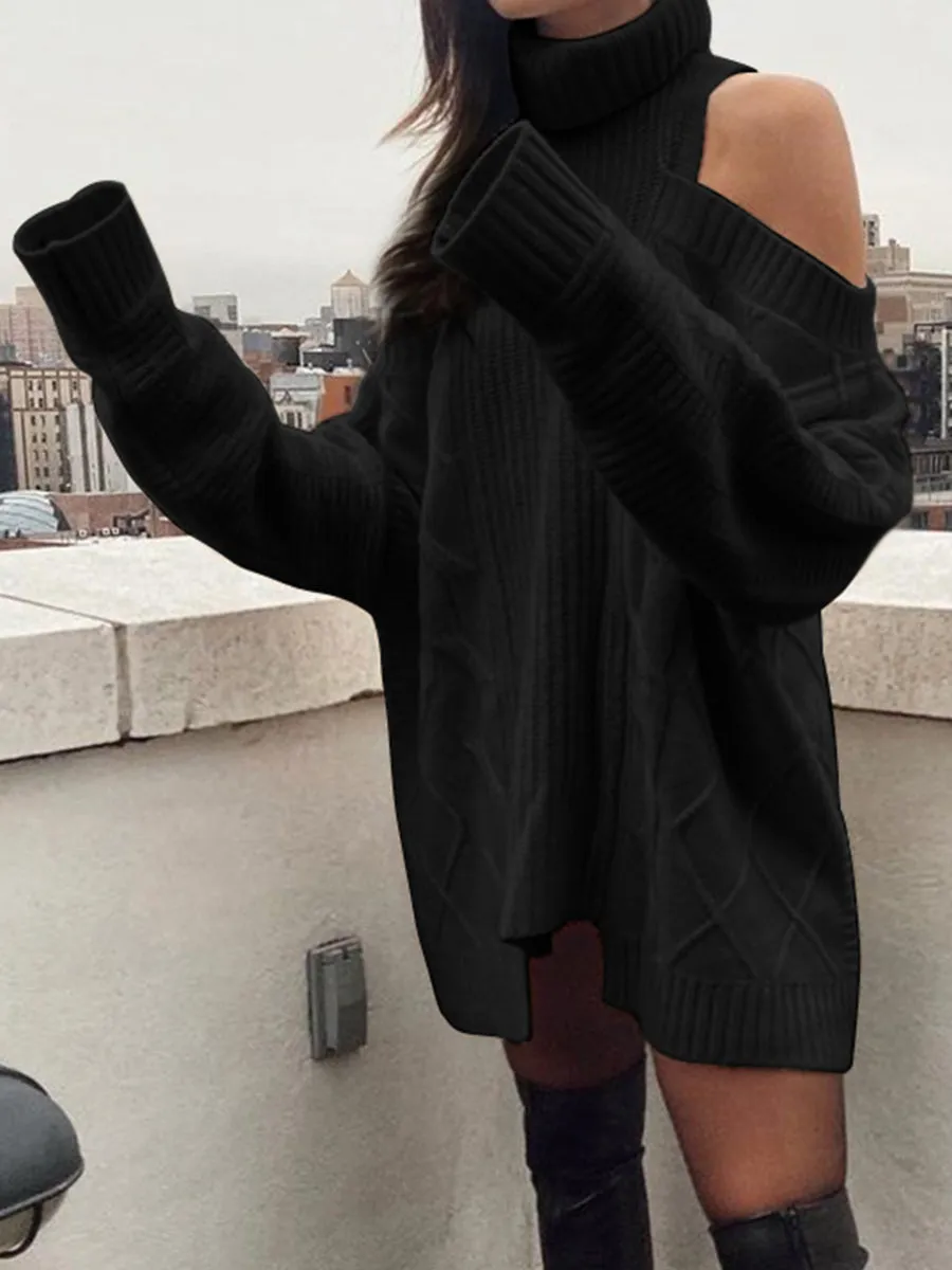 Women'S Warm Casual High Neck Strapless Sweater Dress