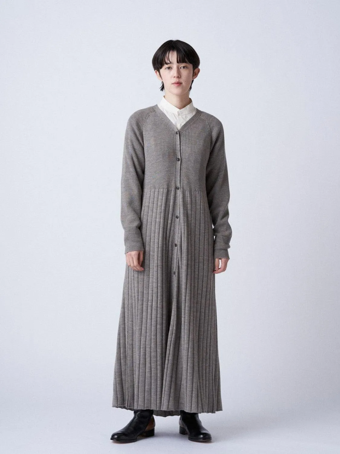Worsted Wool Knit Rib Dress - Black