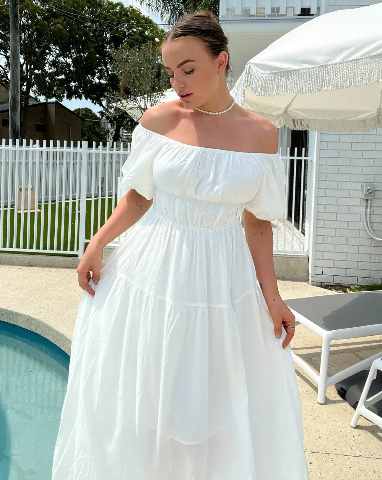 ZESICA Boho Off Shoulder Ruffled Flowy Midi Dress